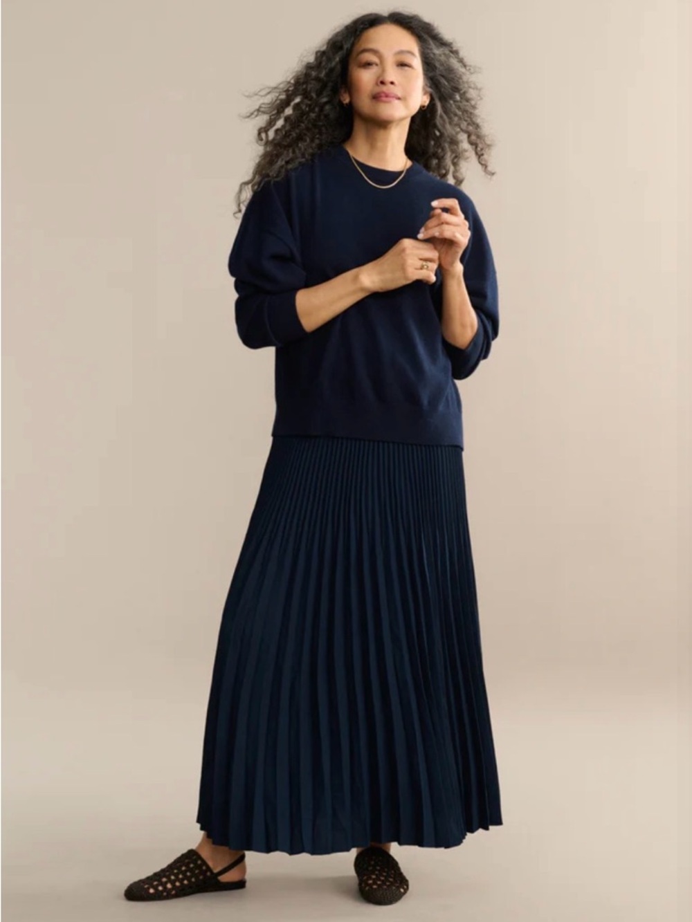 Jenni Kayne Navy Pleated Maxi Skirt Size Small